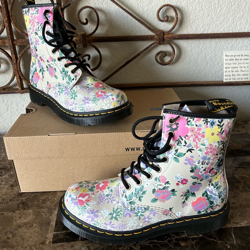 Dr. Marten’s Air Wair Floral Mashup Parchment Beige Boots